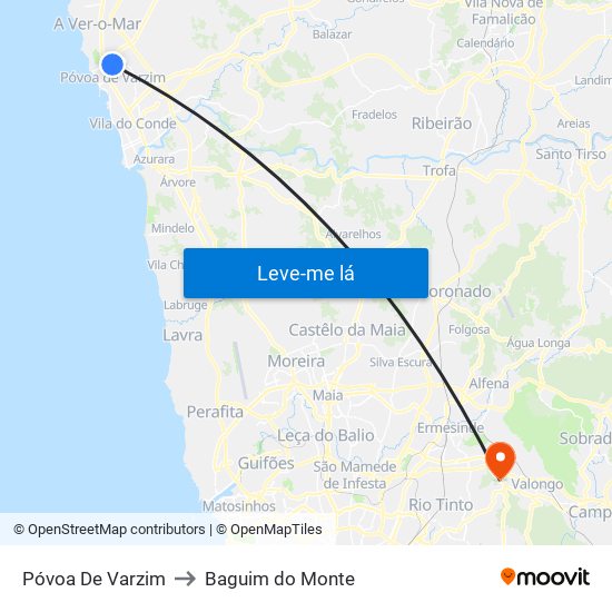 Póvoa De Varzim to Baguim do Monte map