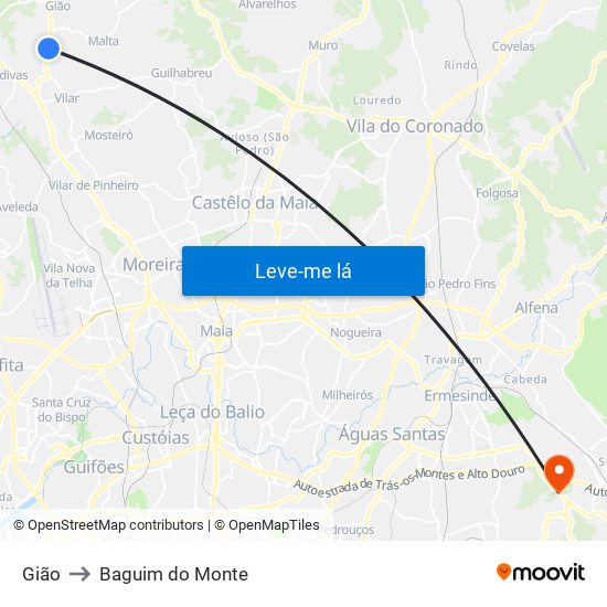 Gião to Baguim do Monte map