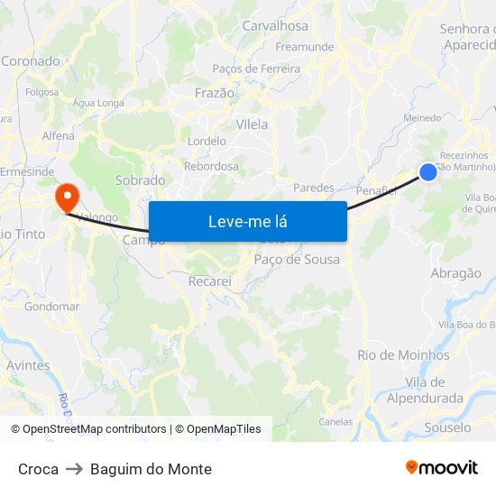 Croca to Baguim do Monte map