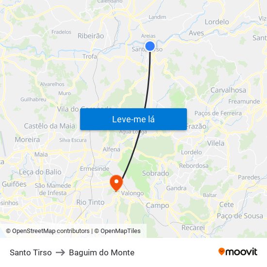 Santo Tirso to Baguim do Monte map