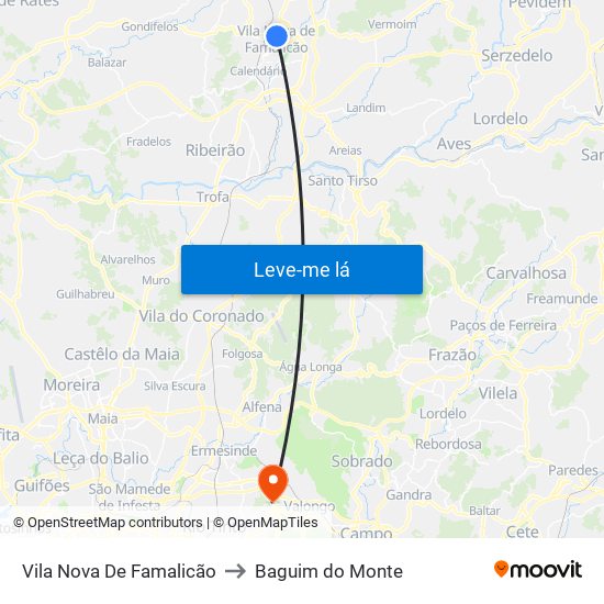 Vila Nova De Famalicão to Baguim do Monte map