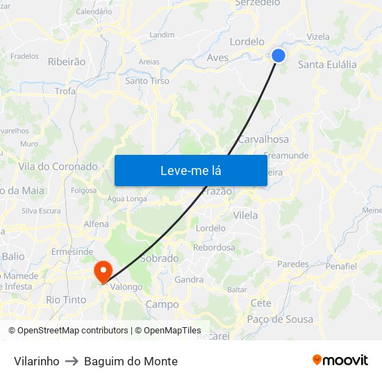 Vilarinho to Baguim do Monte map