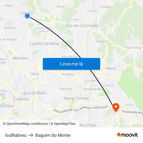 Guilhabreu to Baguim do Monte map