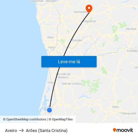 Aveiro to Arões (Santa Cristina) map