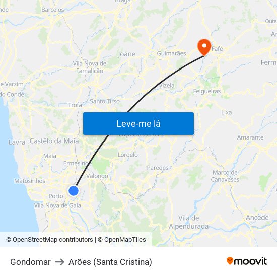 Gondomar to Arões (Santa Cristina) map