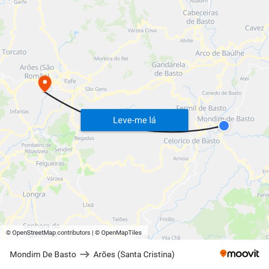 Mondim De Basto to Arões (Santa Cristina) map