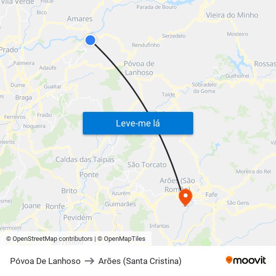 Póvoa De Lanhoso to Arões (Santa Cristina) map