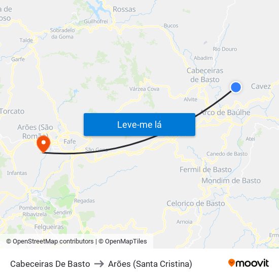 Cabeceiras De Basto to Arões (Santa Cristina) map