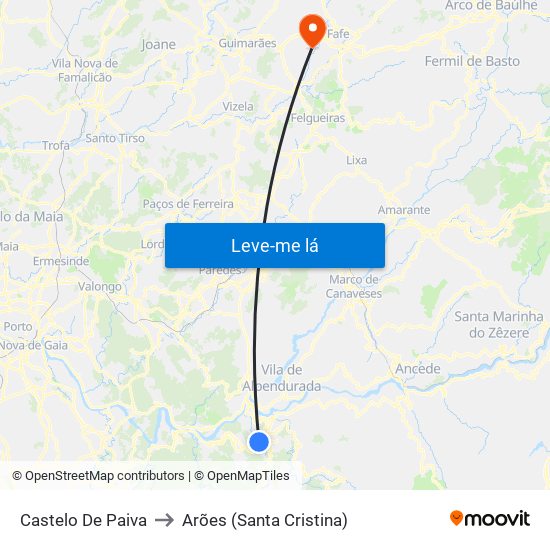 Castelo De Paiva to Arões (Santa Cristina) map