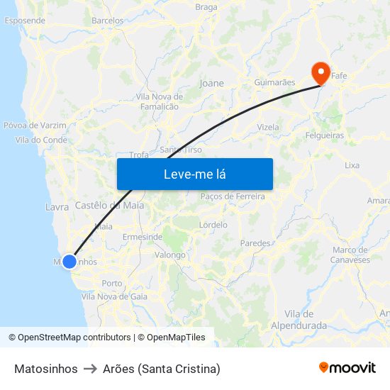 Matosinhos to Arões (Santa Cristina) map