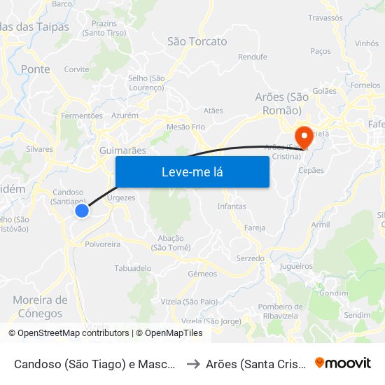 Candoso (São Tiago) e Mascotelos to Arões (Santa Cristina) map