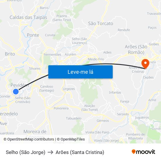 Selho (São Jorge) to Arões (Santa Cristina) map