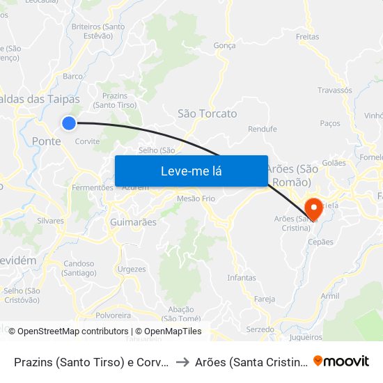 Prazins (Santo Tirso) e Corvite to Arões (Santa Cristina) map