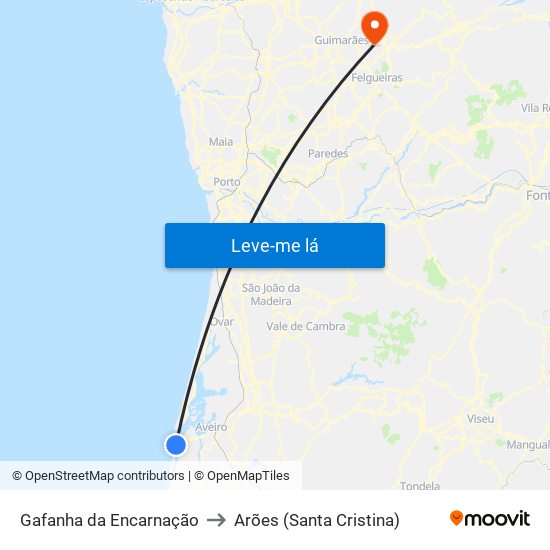 Gafanha da Encarnação to Arões (Santa Cristina) map