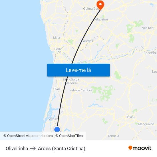 Oliveirinha to Arões (Santa Cristina) map