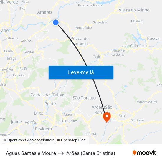 Águas Santas e Moure to Arões (Santa Cristina) map