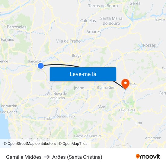 Gamil e Midões to Arões (Santa Cristina) map