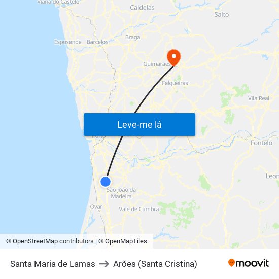 Santa Maria de Lamas to Arões (Santa Cristina) map