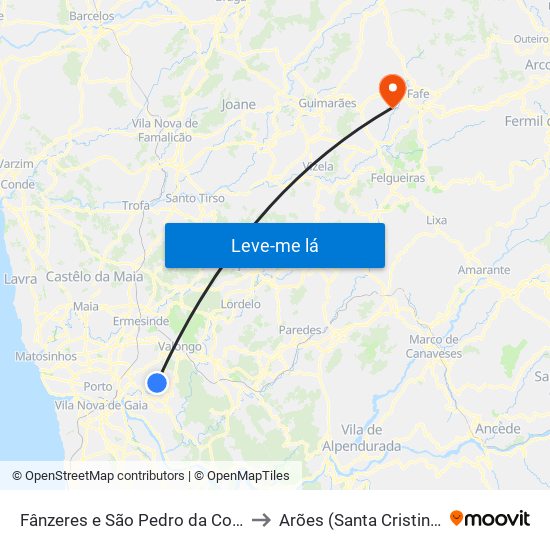 Fânzeres e São Pedro da Cova to Arões (Santa Cristina) map