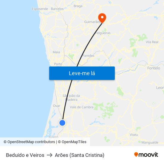 Beduído e Veiros to Arões (Santa Cristina) map