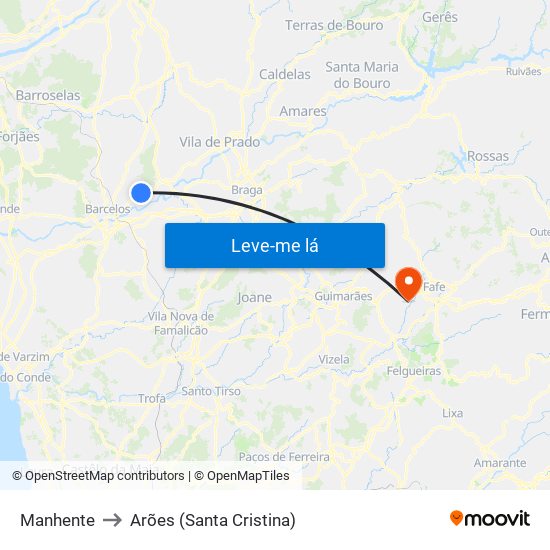 Manhente to Arões (Santa Cristina) map