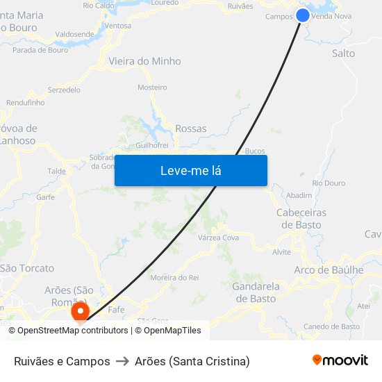 Ruivães e Campos to Arões (Santa Cristina) map
