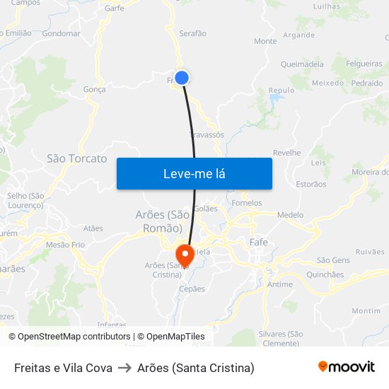 Freitas e Vila Cova to Arões (Santa Cristina) map