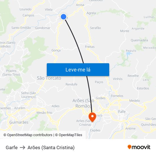 Garfe to Arões (Santa Cristina) map