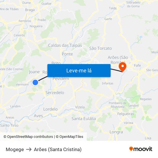 Mogege to Arões (Santa Cristina) map