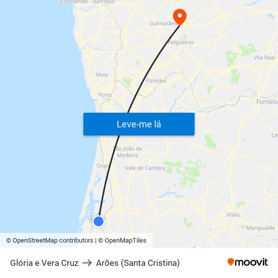 Glória e Vera Cruz to Arões (Santa Cristina) map