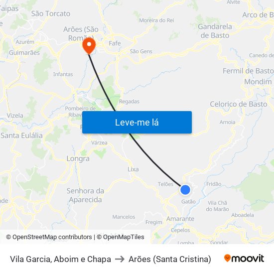 Vila Garcia, Aboim e Chapa to Arões (Santa Cristina) map