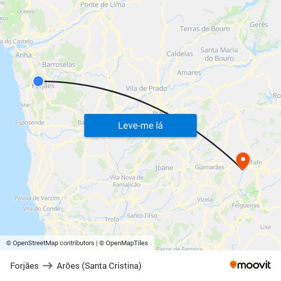 Forjães to Arões (Santa Cristina) map