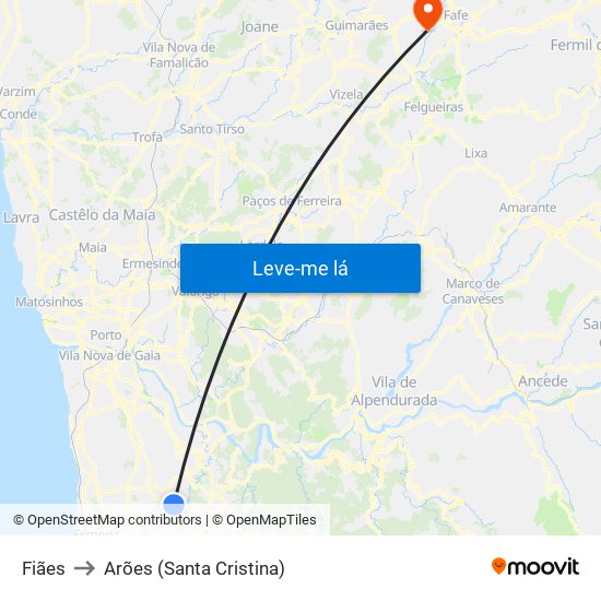 Fiães to Arões (Santa Cristina) map