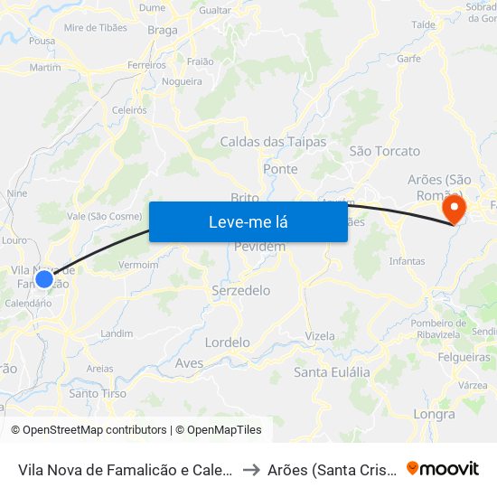 Vila Nova de Famalicão e Calendário to Arões (Santa Cristina) map