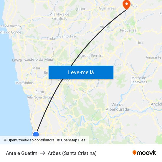 Anta e Guetim to Arões (Santa Cristina) map