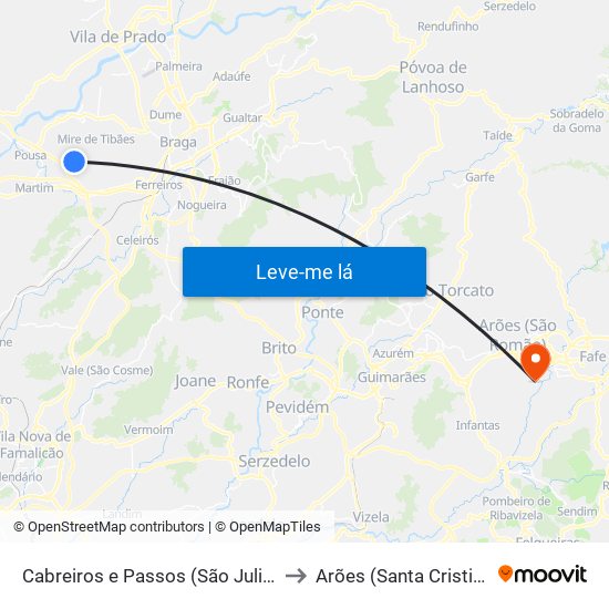 Cabreiros e Passos (São Julião) to Arões (Santa Cristina) map