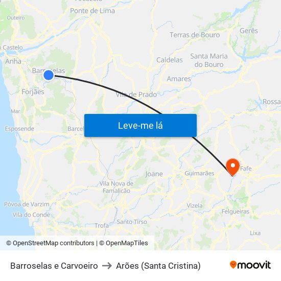 Barroselas e Carvoeiro to Arões (Santa Cristina) map