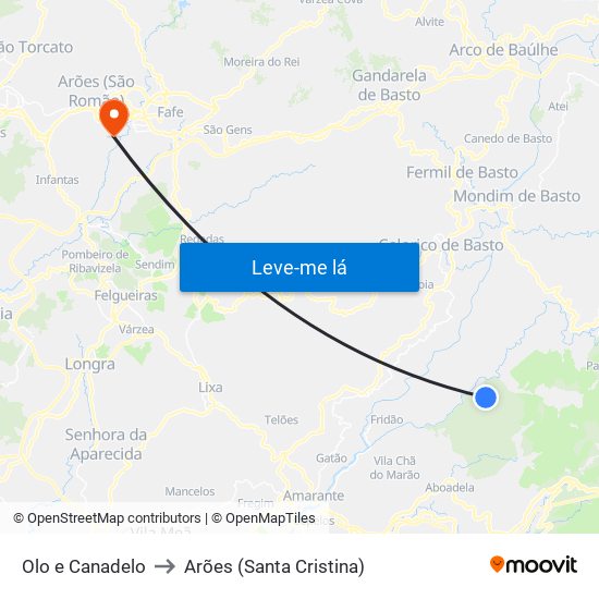 Olo e Canadelo to Arões (Santa Cristina) map
