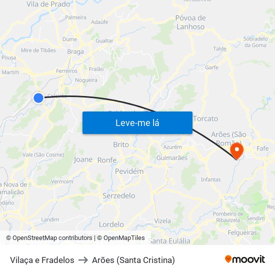 Vilaça e Fradelos to Arões (Santa Cristina) map