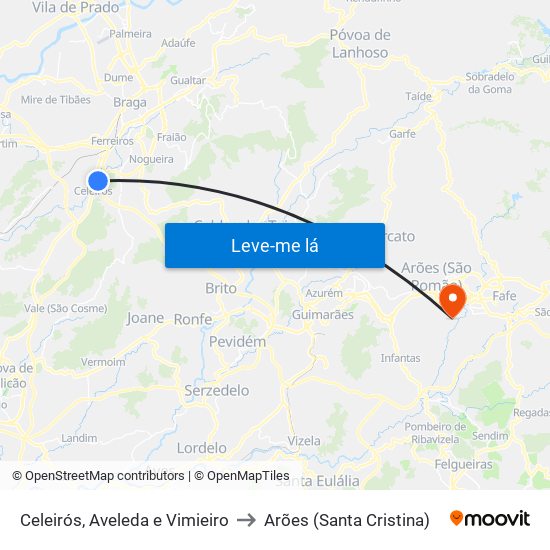 Celeirós, Aveleda e Vimieiro to Arões (Santa Cristina) map