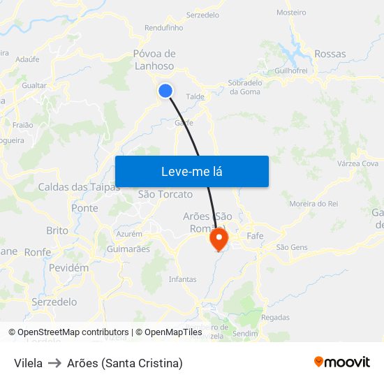 Vilela to Arões (Santa Cristina) map