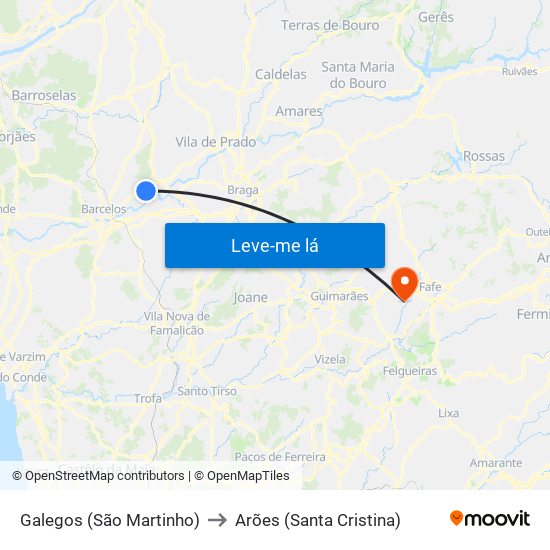 Galegos (São Martinho) to Arões (Santa Cristina) map