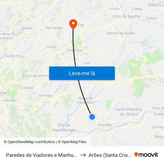 Paredes de Viadores e Manhuncelos to Arões (Santa Cristina) map