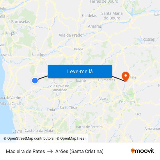 Macieira de Rates to Arões (Santa Cristina) map