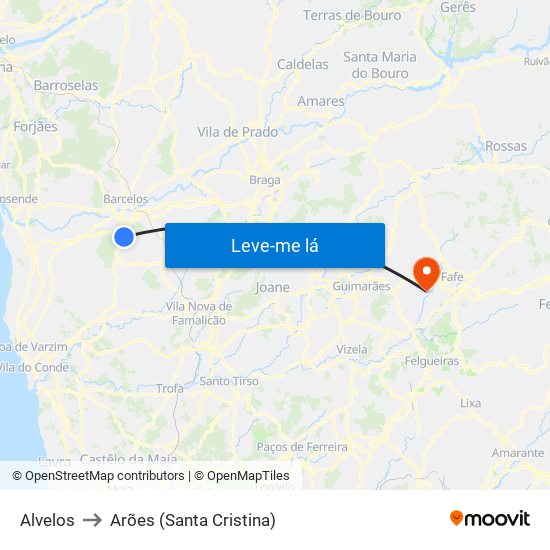 Alvelos to Arões (Santa Cristina) map