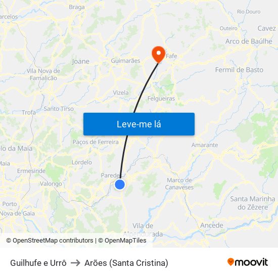 Guilhufe e Urrô to Arões (Santa Cristina) map