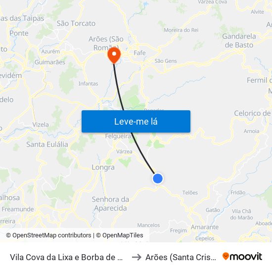 Vila Cova da Lixa e Borba de Godim to Arões (Santa Cristina) map