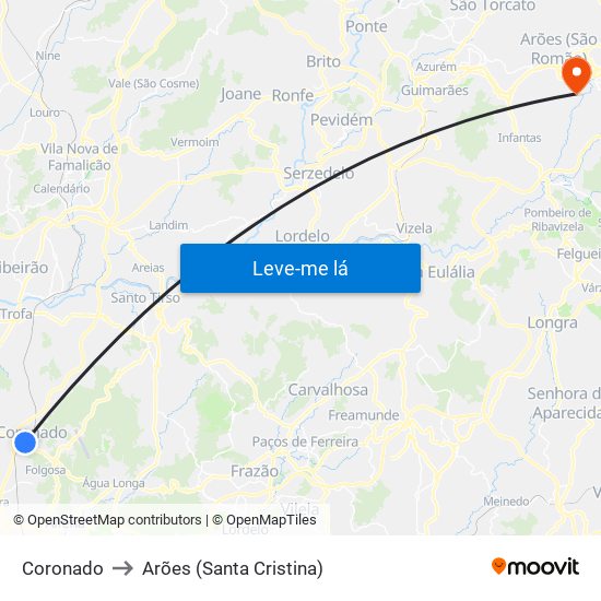 Coronado to Arões (Santa Cristina) map