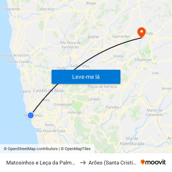 Matosinhos e Leça da Palmeira to Arões (Santa Cristina) map