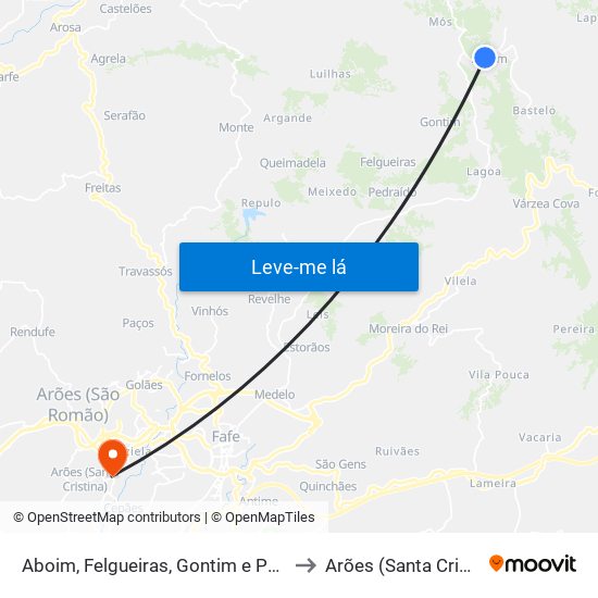 Aboim, Felgueiras, Gontim e Pedraído to Arões (Santa Cristina) map